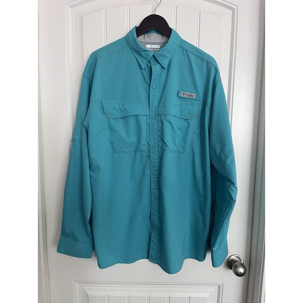 Men's Large Columbia PFG Long Sleeve Fishing Shirt, Omi-Shade UPF Teal 290